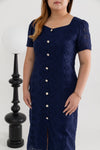 Embroidery Eyelet Shift Dress (Navy)