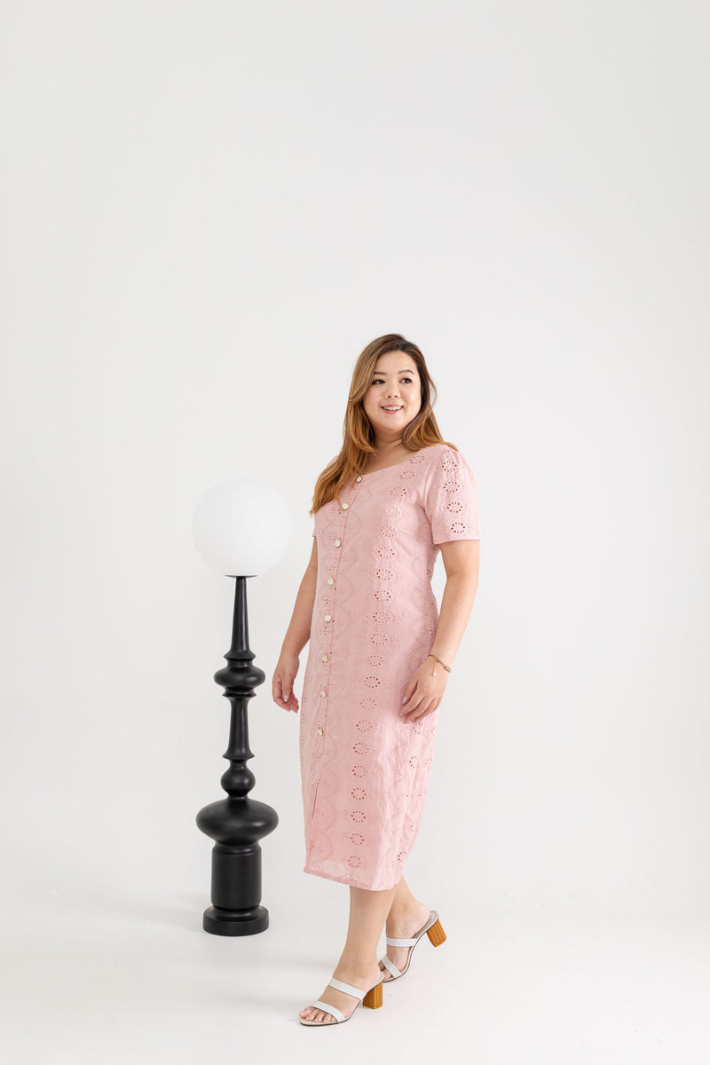 Crochet Eyelet Shift Dress (Pink)