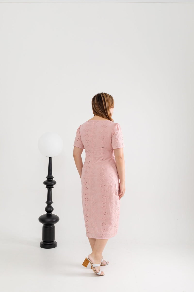 Crochet Eyelet Shift Dress (Pink)