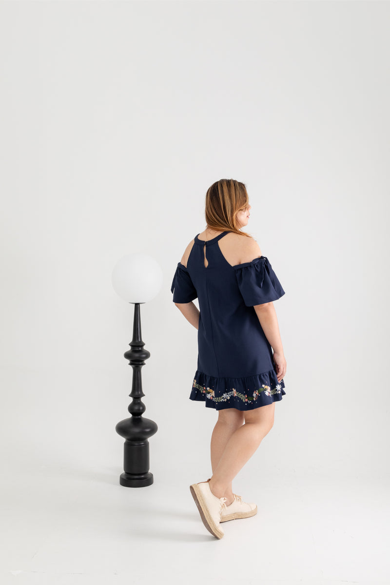 Embroidery Posies Hem Dress (Navy) - édition limitée