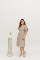 Mandarin Collar Contrast Button Dress (Khaki)