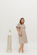 Mandarin Collar Contrast Button Dress (Khaki)