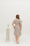 Mandarin Collar Contrast Button Dress (Khaki)