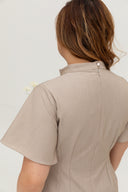 Mandarin Collar Contrast Button Dress (Khaki)
