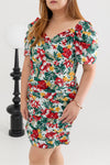 Ruched Dress-Romper (Hibiscus Foliage)