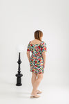 Ruched Dress-Romper (Hibiscus Foliage)