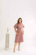 Mandarin Collar Contrast Button Dress (Blush)