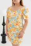 Ruched Dress-Romper (Calendula Foliage)