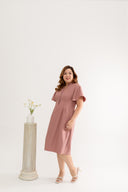 Mandarin Collar Contrast Button Dress (Blush)