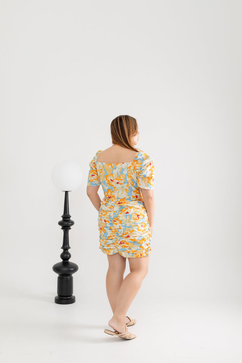 Ruched Dress-Romper (Calendula Foliage)