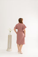 Mandarin Collar Contrast Button Dress (Blush)