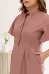 Mandarin Collar Contrast Button Dress (Blush)