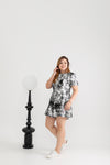 Marble Print Denim Romper (Black)