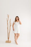 Front Zip Lace-back Romper (White)