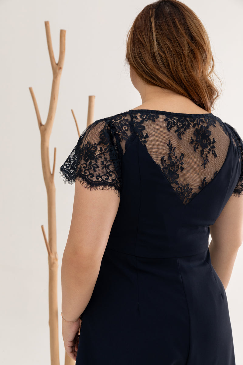 Front Zip Lace-back Romper (Navy)