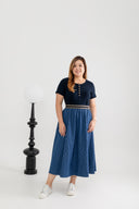 Elastic Waist Textured Denim Skirt (Blue)