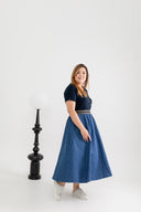 Elastic Waist Textured Denim Skirt (Blue)