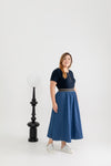 Elastic Waist Textured Denim Skirt (Blue)