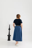 Elastic Waist Textured Denim Skirt (Blue)