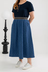 Elastic Waist Textured Denim Skirt (Blue)