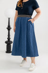 Elastic Waist Textured Denim Skirt (Blue)