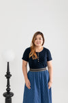 Elastic Waist Textured Denim Skirt (Blue)