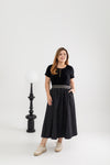 Elastic Waist Textured Denim Skirt (Black)