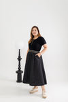 Elastic Waist Textured Denim Skirt (Black)