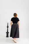 Elastic Waist Textured Denim Skirt (Black)
