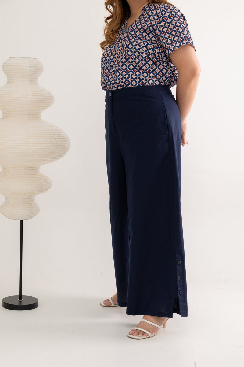 Panel Button Pants (Navy Blue)