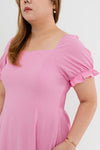 Smocked-back Texture Skater Midi Dress (Pink)