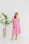 Smocked-back Texture Skater Midi Dress (Pink)