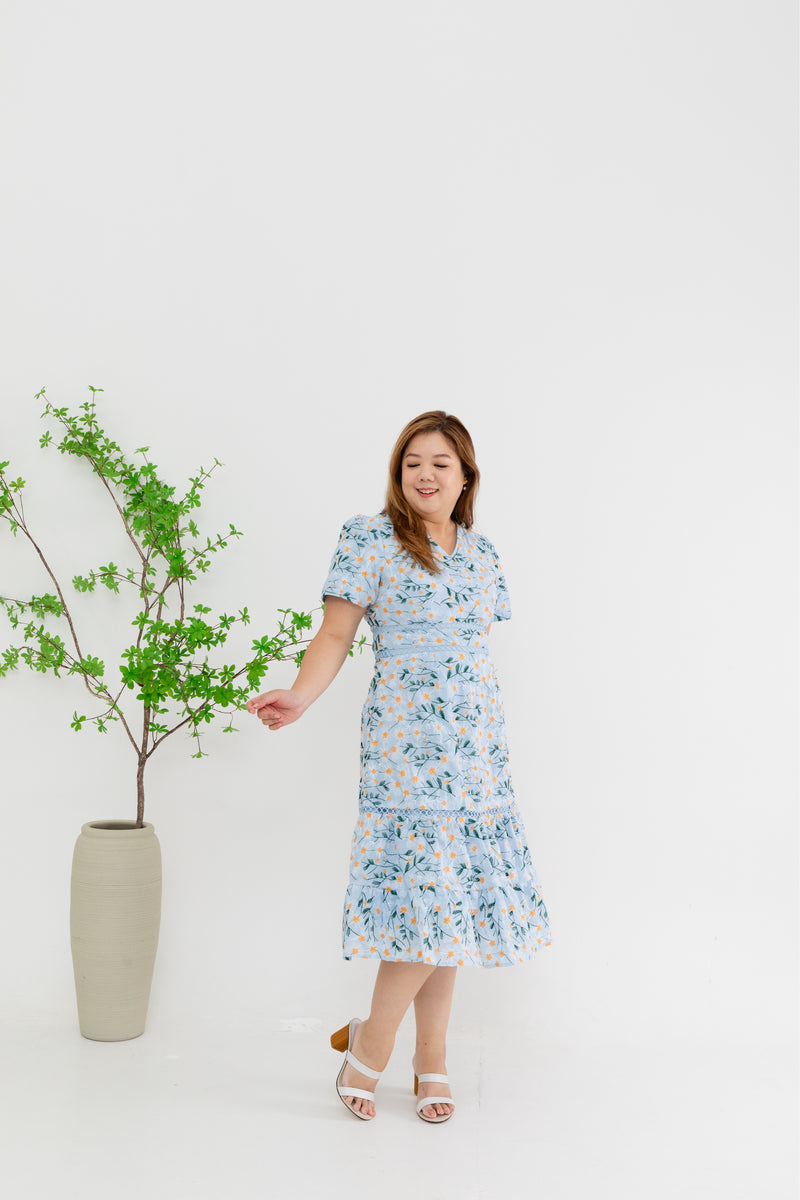 Blossom Floral Embroidery Dress (Blue)