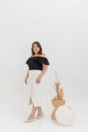 Asymmetrical Denim Midi Skirt (White)