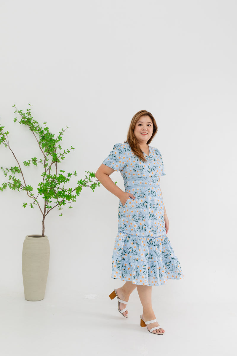 Blossom Floral Embroidery Dress (Blue)