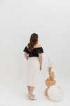Asymmetrical Denim Midi Skirt (White)