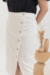 Asymmetrical Denim Midi Skirt (White)