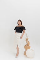 Asymmetrical Denim Midi Skirt (White)