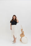 Asymmetrical Denim Midi Skirt (White)