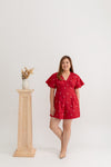 V-neck Embroidery Romper (édition limitée print - Red)