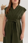 Eyelet Batwing Midi Jumpsuit (Army Green)