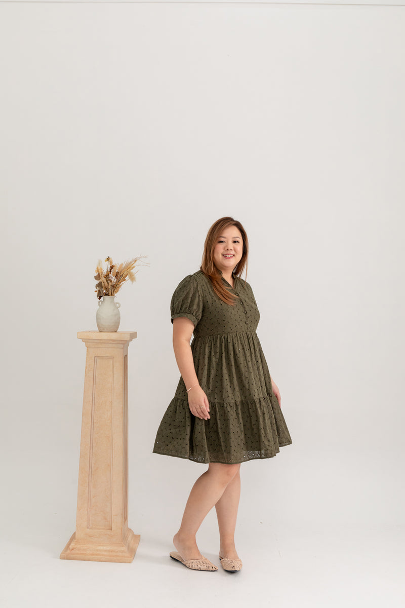 Eyelet Summer Tiered Dress (Army Green)
