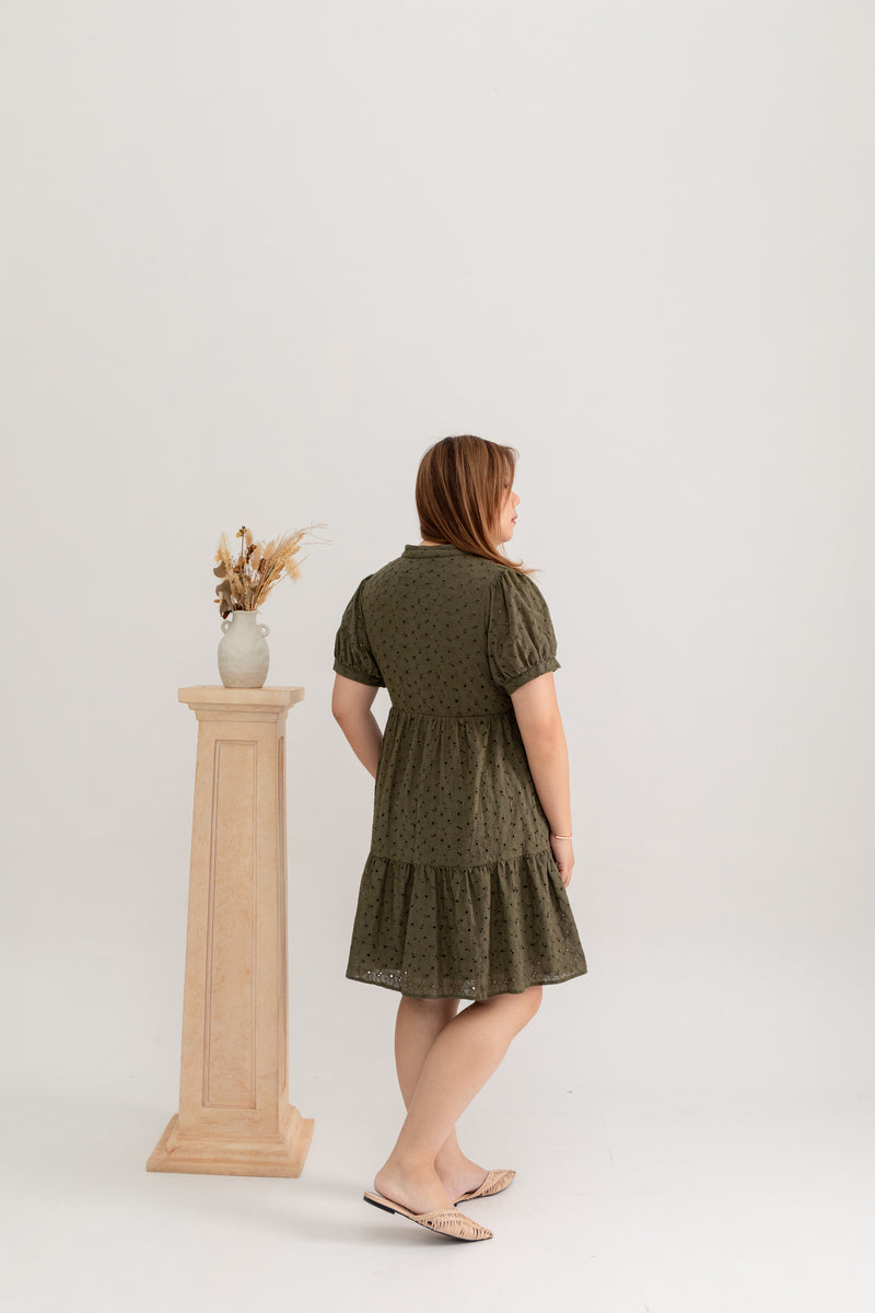 Eyelet Summer Tiered Dress (Army Green)
