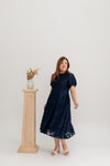 Organza Grace Dress (Navy Leaf Embroidery)