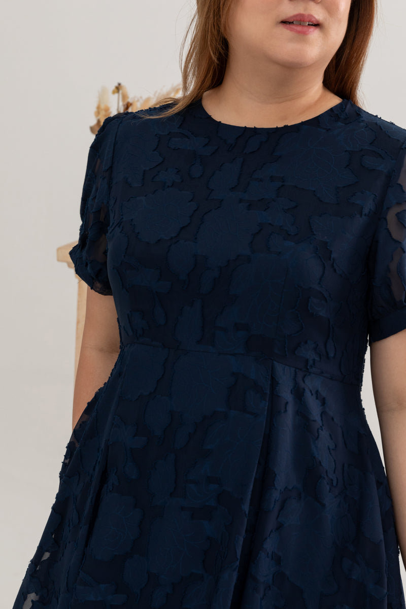 Organza Grace Dress (Navy Leaf Embroidery)