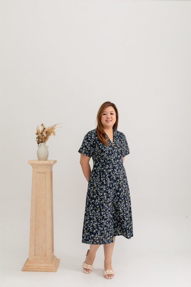 Rhoda Floral Midi Jumpsuit (Navy)