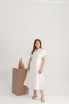 Linen Front Button Dress (White)