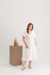 Linen Front Button Dress (White)