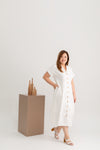 Linen Front Button Dress (White)