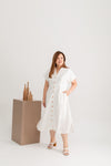 Linen Front Button Dress (White)